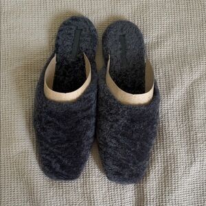 Vince Callum Charcoal Gray Blue Lamb Shearling Mule Slippers Size 8